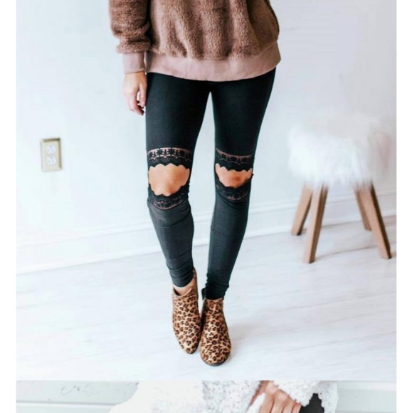 PREMIUM SOFT BRUSHED LACE KNEE LEGGINGS - Picture 5 of 10